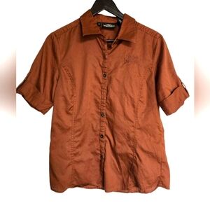 Harley Davidson Women's Rust Orange Short Sleeve Biker Top Medium